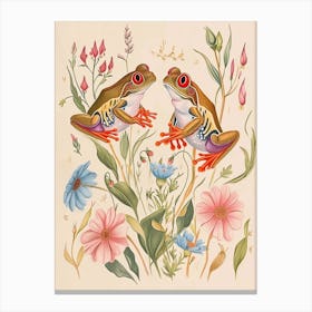 Folksy Floral Animal Drawing Frog 4 Canvas Print
