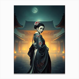 Geish In Dark Kimono Canvas Print