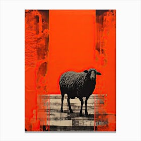 Sheep, Woodblock Animal  Drawing 1 Canvas Print