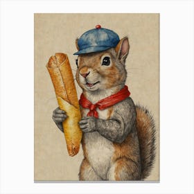 Squirrel With A Croissant Canvas Print