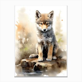 Baby Wolf Watercolor 1 Canvas Print