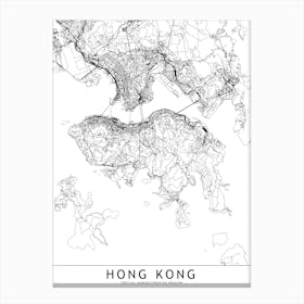 Hong Kong White Map Canvas Print