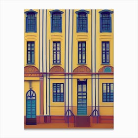 Yellow Hotel Wes Anderson Style Oil Painting Buildings Architecture Minimal Abstract Canvas Print