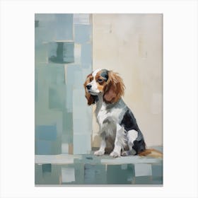 Cavalier King Charles Spaniel Dog, Painting In Light Teal And Brown 3 Canvas Print