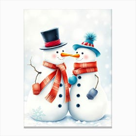 Snowman Couple Kissing Canvas Print