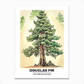 Douglas Fir Tree Storybook Illustration 1 Poster Canvas Print