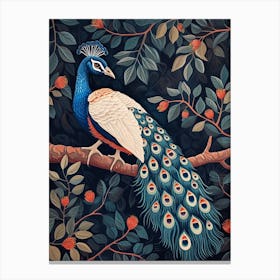 Folky Floral Peacock On A Tree Branch 1 Canvas Print