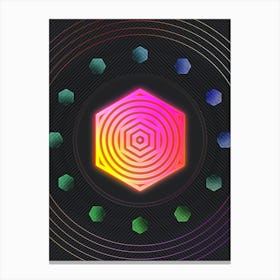 Neon Geometric Glyph in Pink and Yellow Circle Array on Black n.0063 Canvas Print