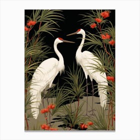 Black And Red Cranes 9 Vintage Japanese Botanical Canvas Print
