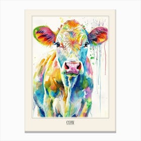 Cow Colourful Watercolour 2 Poster Canvas Print