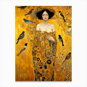 Lady With Birds By Gustav Klimt Canvas Print