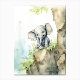 Elephant Painting Rock Climbing Watercolour 4 Canvas Print