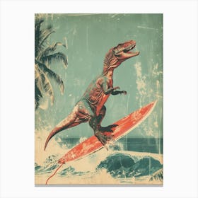 Vintage Troodon Dinosaur On A Surf Board 2 Canvas Print