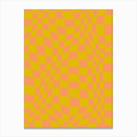 Green & Orange Trippy Checker Canvas Print