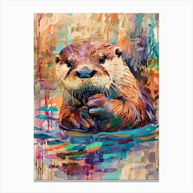 Otter Colourful Watercolour 4 Canvas Print