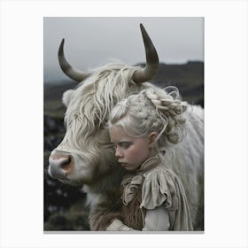 Girl With A Cow Canvas Print