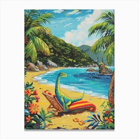 Dinosaur On A Sun Lounger On The Beach 2 Canvas Print