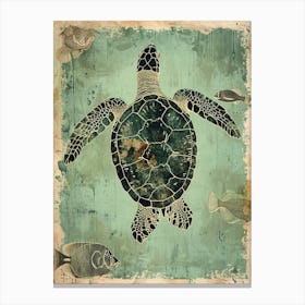 Sea Turtle & Fish Vintage Wallpaper Style Canvas Print