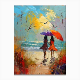 Two Girls With Umbrellas Canvas Print