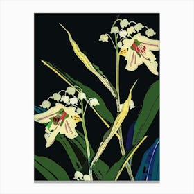 Neon Flowers On Black Lily Of The Valley 2 Canvas Print