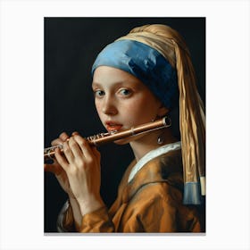 Girl Playing Flute Canvas Print