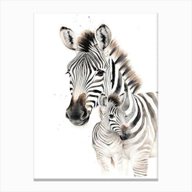 Zebra And Baby Watercolour Illustration 3 Canvas Print