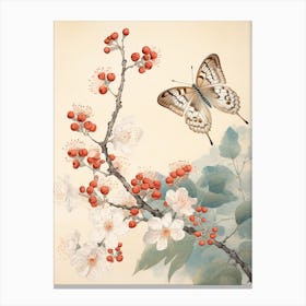 Butterfly Red Tones Japanese Style Painting 2 Canvas Print