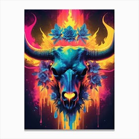 Floral Bull Skull Neon Iridescent Painting (22) Canvas Print