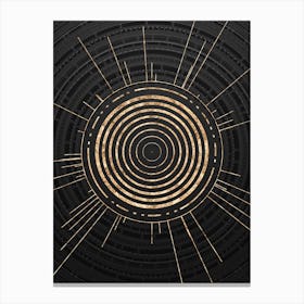 Geometric Glyph Symbol in Gold with Radial Array Lines on Dark Gray n.0203 Canvas Print
