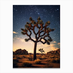 Joshua Tree With Starry Sky In South Western Style (4) Canvas Print