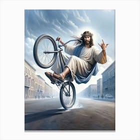 Jesus On A Bicycle Canvas Print
