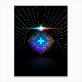 Neon Geometric Glyph in Candy Blue and Pink with Rainbow Sparkle on Black n.0320 Canvas Print