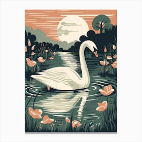 Vintage Bird Linocut Swan 3 Canvas Print