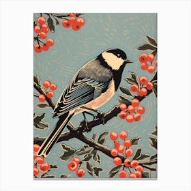 Vintage Bird Linocut Carolina Chickadee 2 Canvas Print