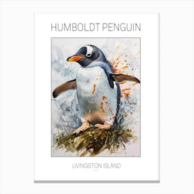 Humboldt Penguin Livingston Island Watercolour Painting 2 Poster Canvas Print