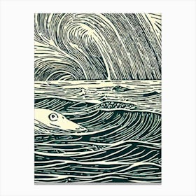 Elasmosaurus Linocut Canvas Print