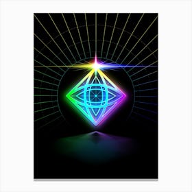 Neon Geometric Glyph in Candy Blue and Pink with Rainbow Sparkle on Black n.0207 Canvas Print
