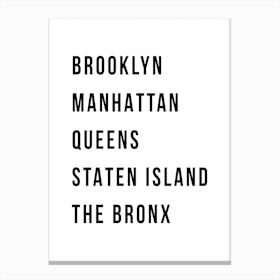 The Five Boroughs Of New York Canvas Print