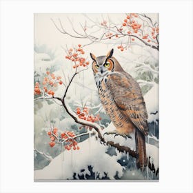 Winter Bird Painting Great Horned Owl 2 Canvas Print