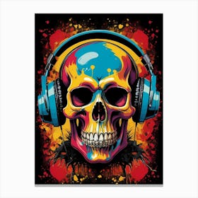 Skull With Headphones Pop Art (28) Canvas Print