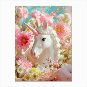 Toy Unicorn Surrounded By Flowers 2 Canvas Print