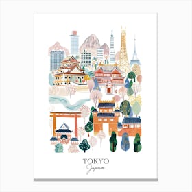 Tokyo Japan 2 Gouache Travel Illustration Canvas Print