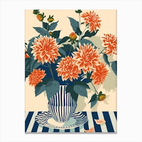 Dahlia Flowers On A Table   Contemporary Illustration 3 Canvas Print