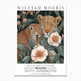 William Morris Print Leopard And Cub Portrait Valentines Mothers Day Gift Flowers Canvas Print
