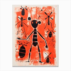 Ant, Woodblock Animal  Drawing 2 Canvas Print