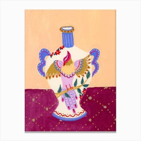 Vintage Tropical Bird Vase Canvas Print