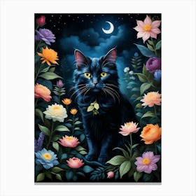 Black Cat In Flowers 7 Canvas Print