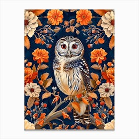 Owl And Flowers Inspired by William Morris Canvas Print