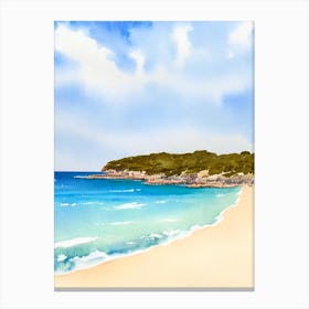 Cala Macarella Beach 2, Menorca, Spain Watercolour Canvas Print