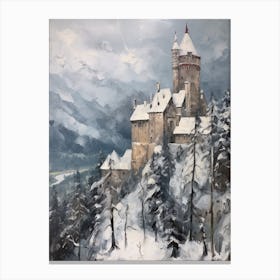 Vintage Winter Painting Schloss Neuschwanstein Germany Canvas Print